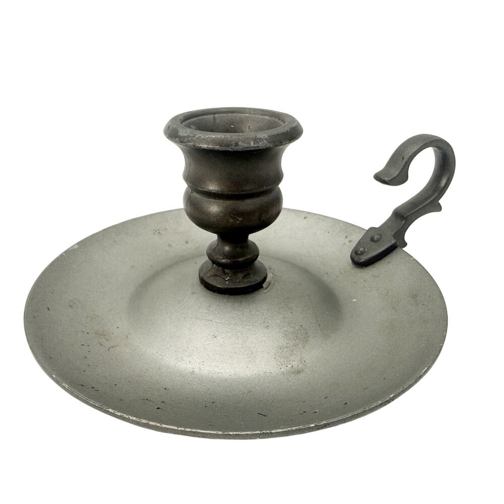 vintage AVON American Heirloom pewter Chamberstick taper Candle Holder 1980s